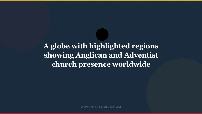 A globe with highlighted regions showing Anglican and Adventist church presence worldwide