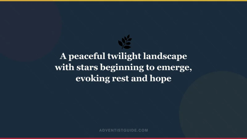 A peaceful twilight landscape with stars beginning to emerge, evoking rest and hope