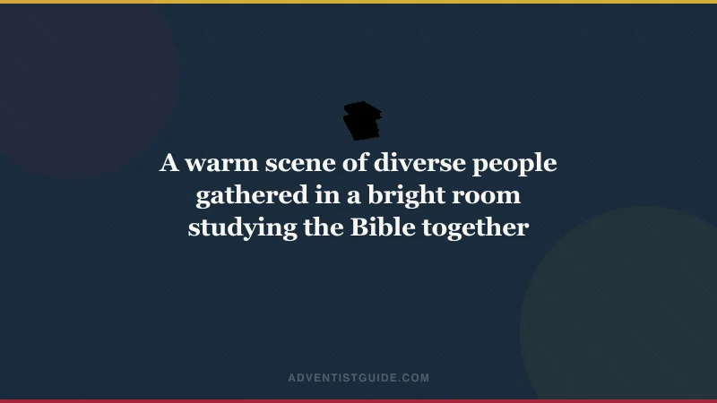 A warm scene of diverse people gathered in a bright room studying the Bible together