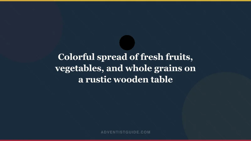Colorful spread of fresh fruits, vegetables, and whole grains on a rustic wooden table