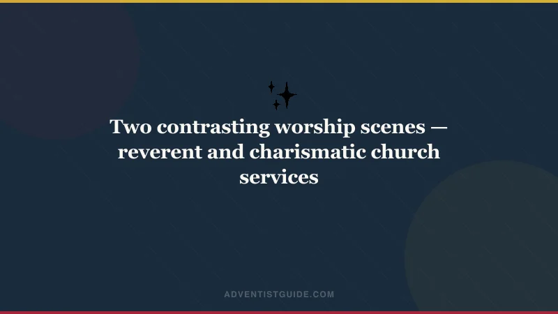Two contrasting worship scenes — reverent and charismatic church services