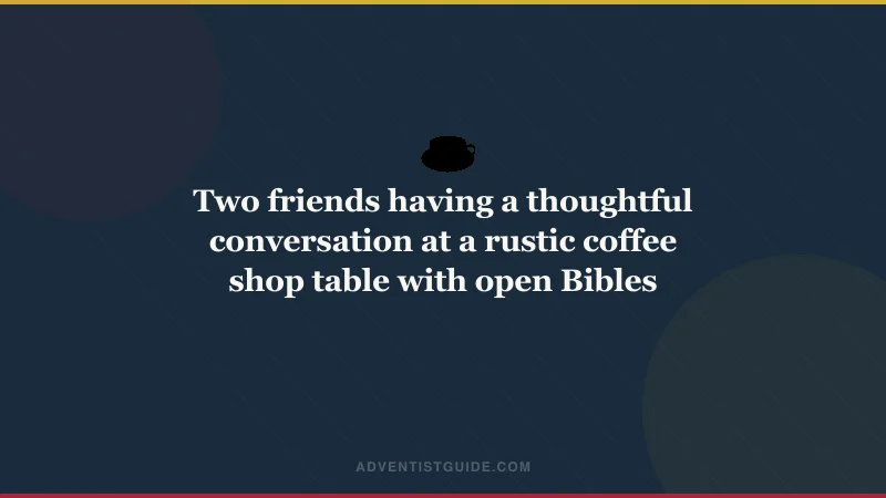 Two friends having a thoughtful conversation at a rustic coffee shop table with open Bibles