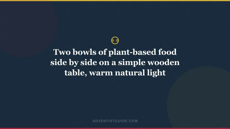 Two bowls of plant-based food side by side on a simple wooden table, warm natural light
