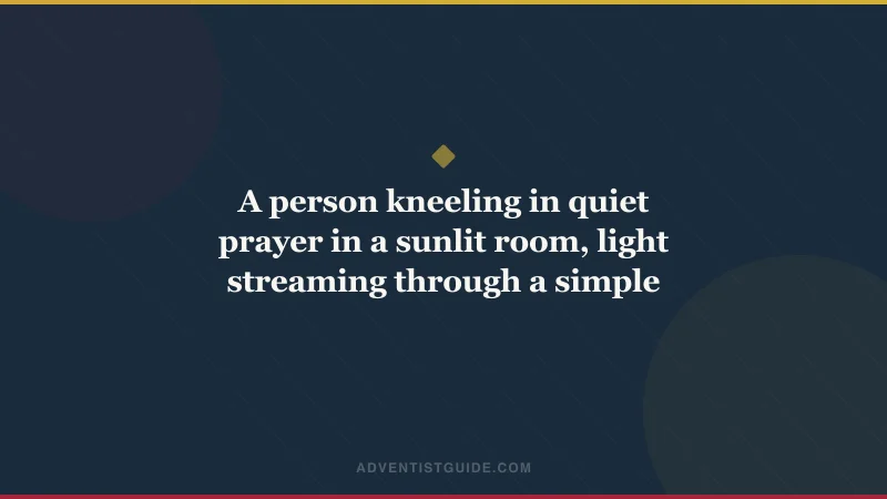 A person kneeling in quiet prayer in a sunlit room, light streaming through a simple window, warm and peaceful atmosphere