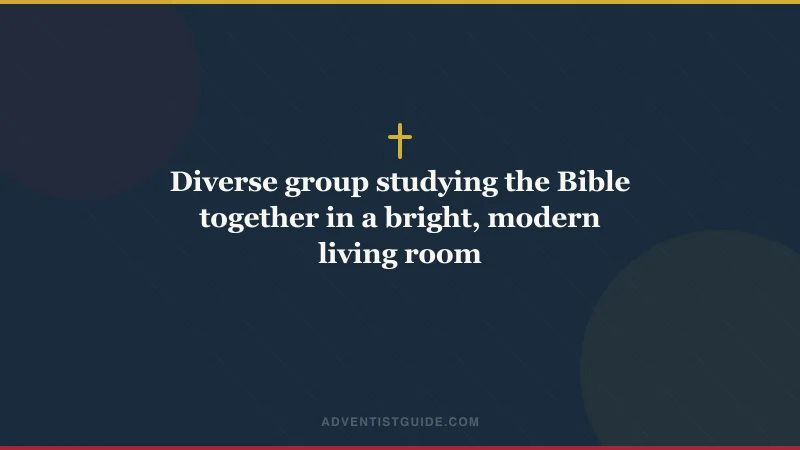 Diverse group studying the Bible together in a bright, modern living room
