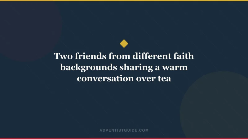 Two friends from different faith backgrounds sharing a warm conversation over tea