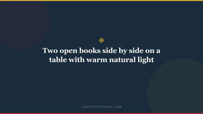 Two open books side by side on a table with warm natural light