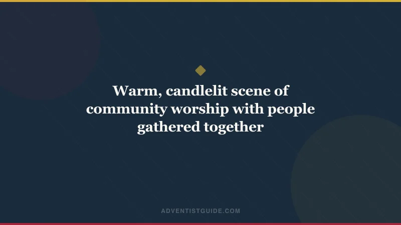 Warm, candlelit scene of community worship with people gathered together