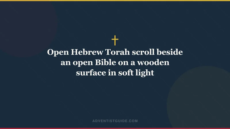 Open Hebrew Torah scroll beside an open Bible on a wooden surface in soft light