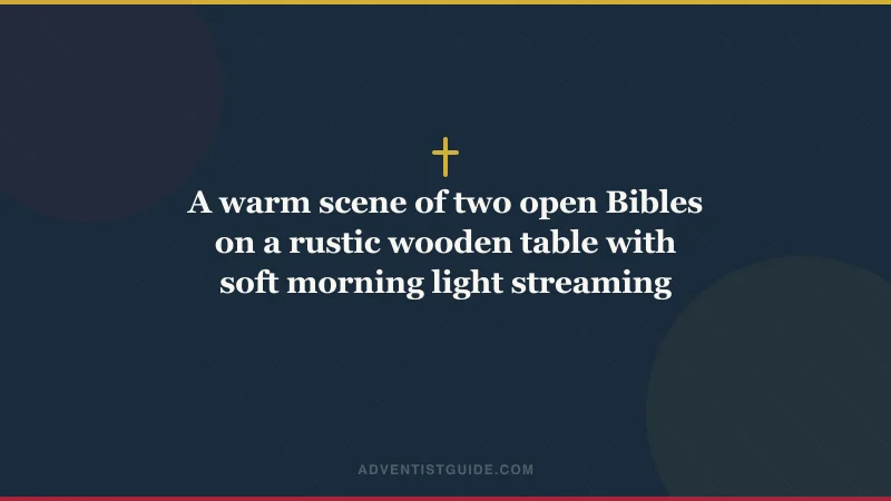 A warm scene of two open Bibles on a rustic wooden table with soft morning light streaming through a window