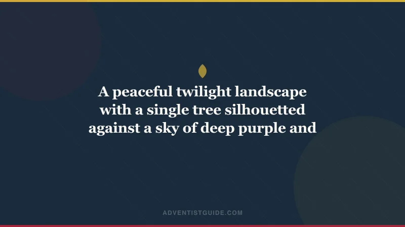 A peaceful twilight landscape with a single tree silhouetted against a sky of deep purple and gold