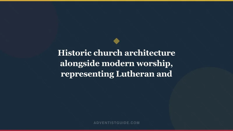Historic church architecture alongside modern worship, representing Lutheran and Adventist traditions
