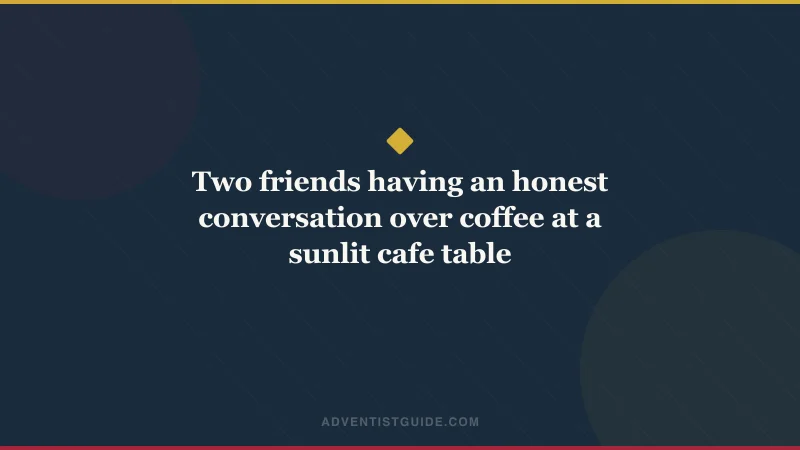 Two friends having an honest conversation over coffee at a sunlit cafe table