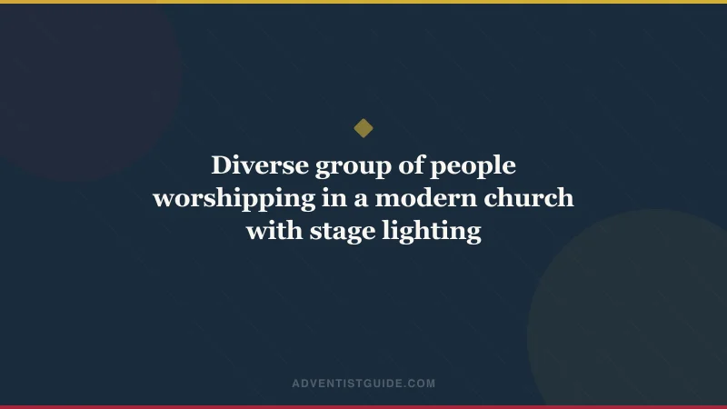 Diverse group of people worshipping in a modern church with stage lighting