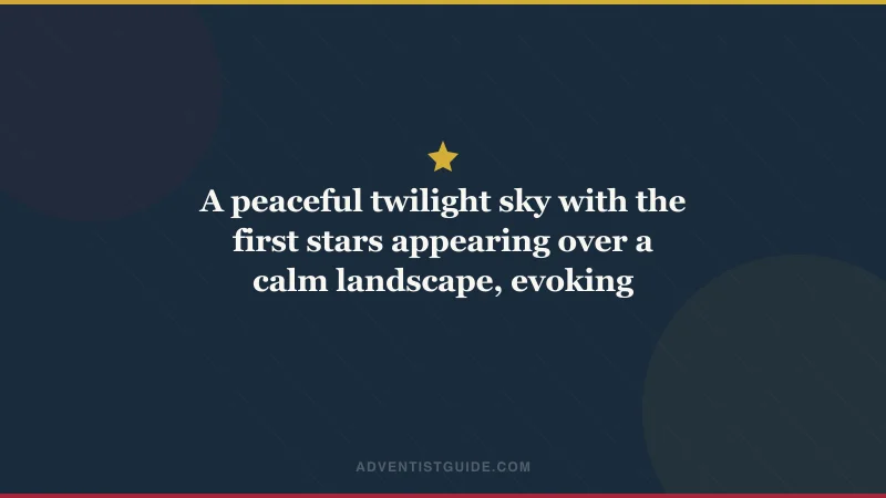 A peaceful twilight sky with the first stars appearing over a calm landscape, evoking stillness and rest