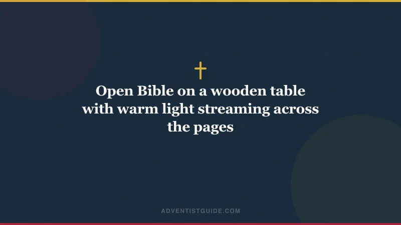 Open Bible on a wooden table with warm light streaming across the pages