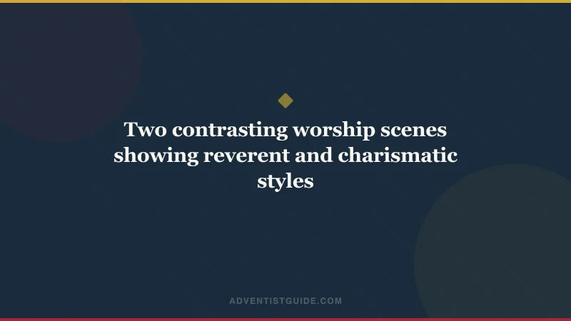 Two contrasting worship scenes showing reverent and charismatic styles
