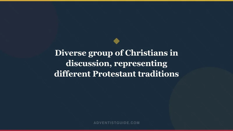 Diverse group of Christians in discussion, representing different Protestant traditions