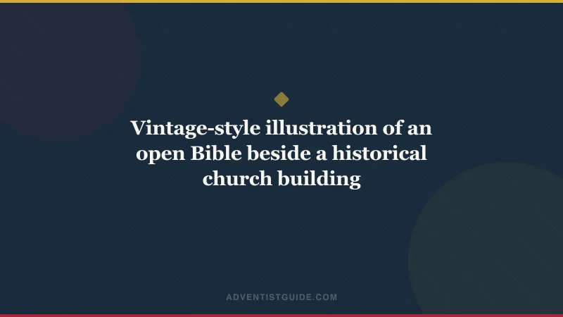 Vintage-style illustration of an open Bible beside a historical church building