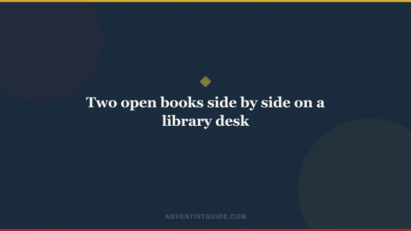 Two open books side by side on a library desk