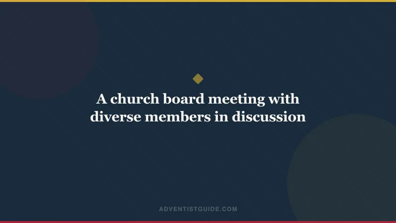 A church board meeting with diverse members in discussion