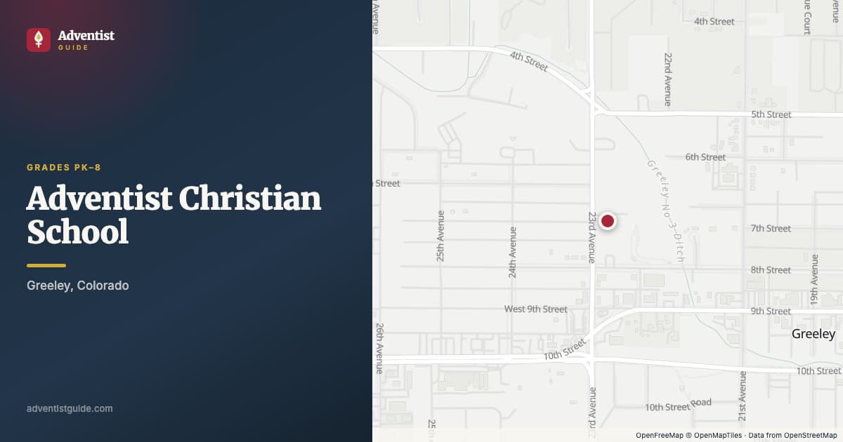 Map showing Adventist Christian School in Greeley, Colorado
