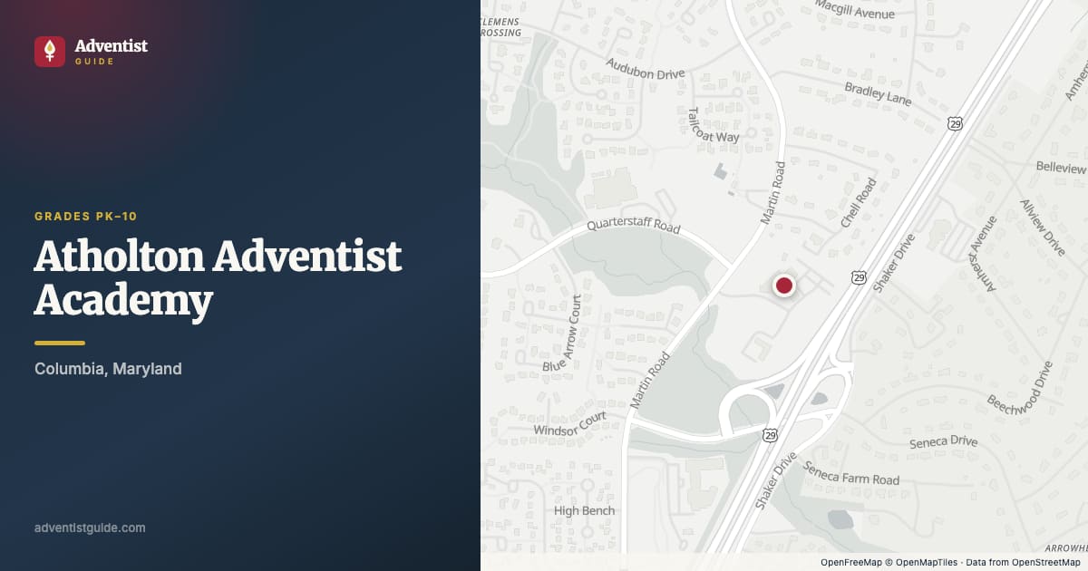 Map showing Atholton Adventist Academy in Columbia, Maryland