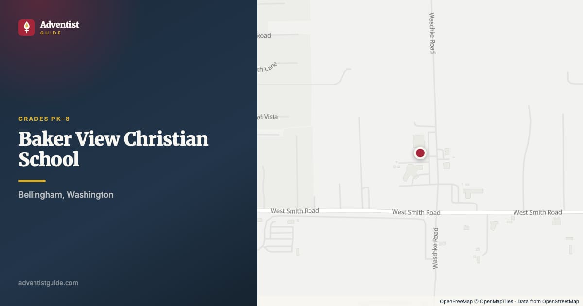 Map showing Baker View Christian School in Bellingham, Washington