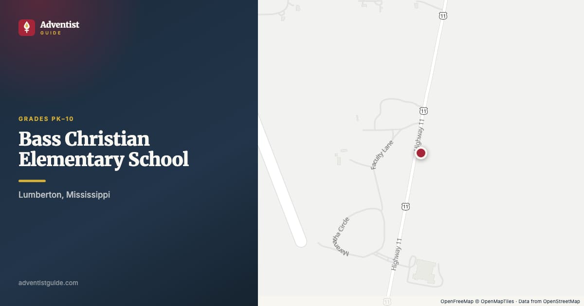 Map showing Bass Christian Elementary School in Lumberton, Mississippi