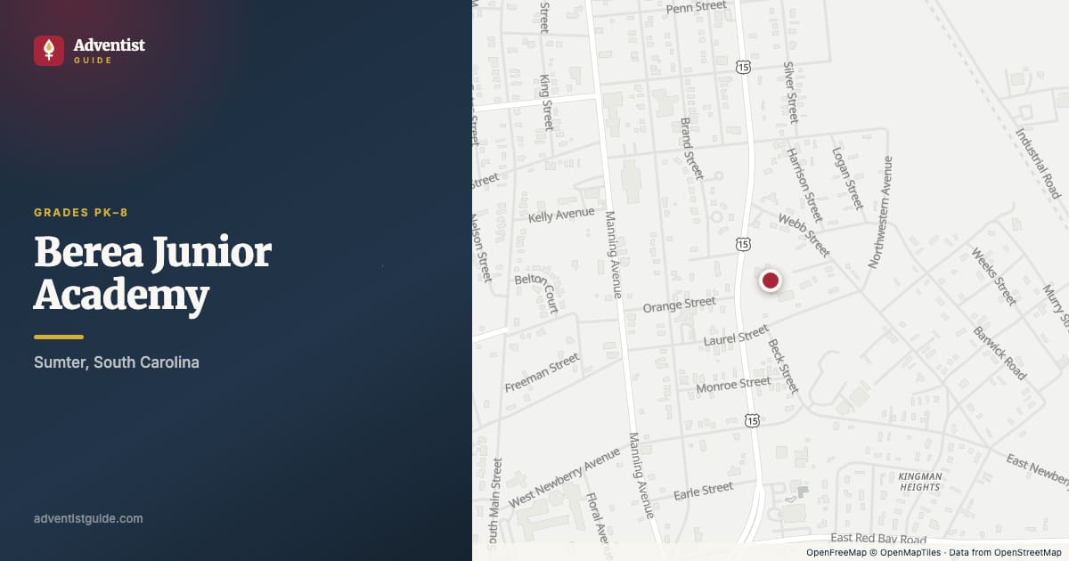 Map showing Berea Junior Academy in Sumter, South Carolina