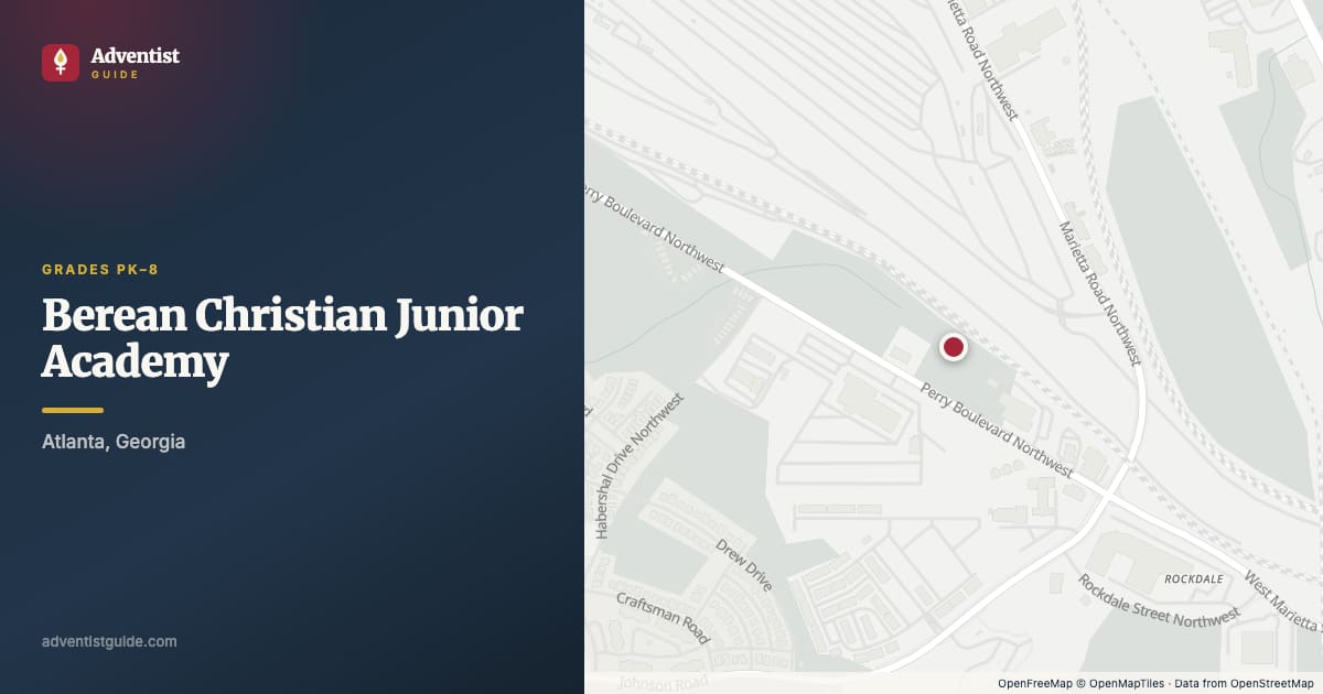 Map showing Berean Christian Junior Academy in Atlanta, Georgia