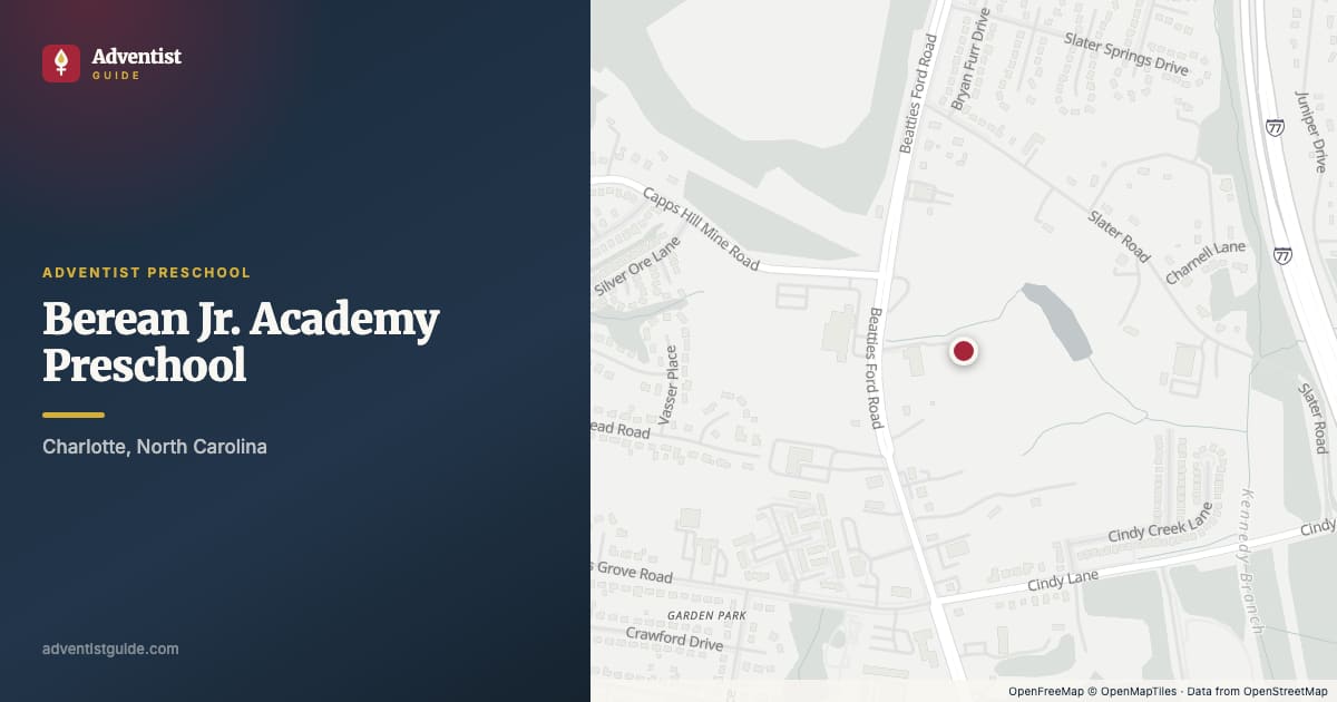 Map showing Berean Jr. Academy Preschool in Charlotte, North Carolina