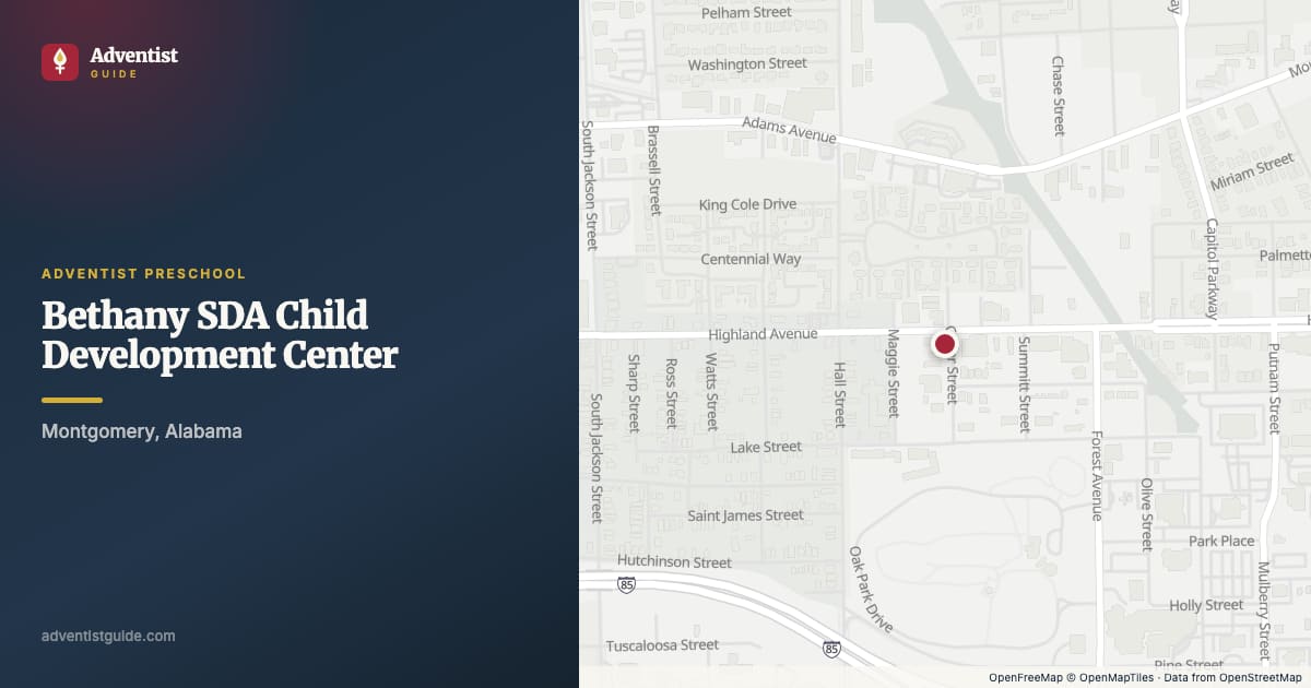 Map showing Bethany SDA Child Development Center in Montgomery, Alabama