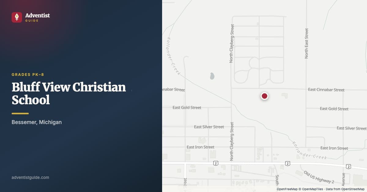 Map showing Bluff View Christian School in Bessemer, Michigan