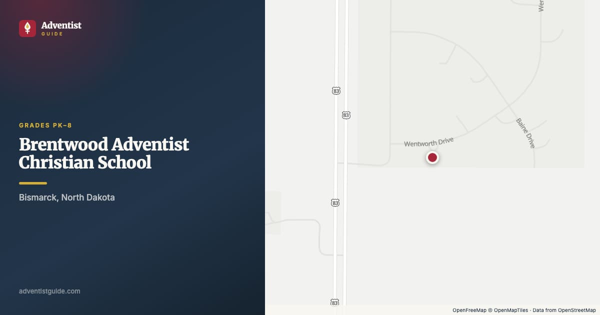 Map showing Brentwood Adventist Christian School in Bismarck, North Dakota