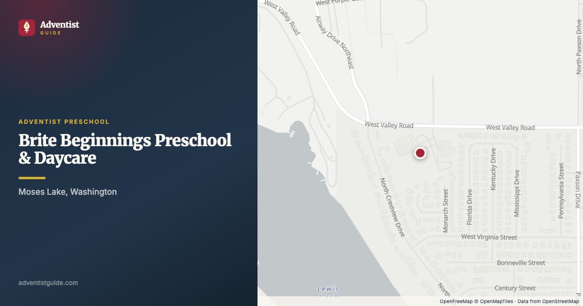 Map showing Brite Beginnings Preschool & Daycare in Moses Lake, Washington