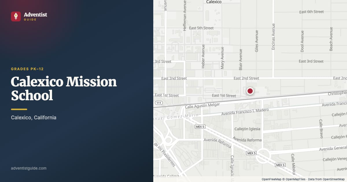 Map showing Calexico Mission School in Calexico, California