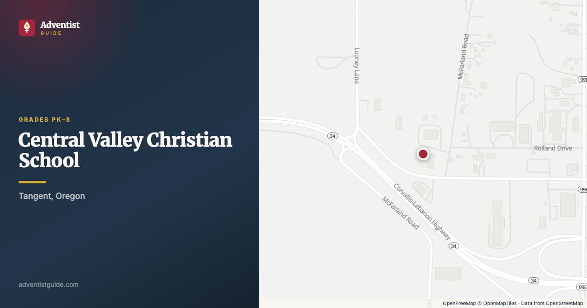 Map showing Central Valley Christian School in Tangent, Oregon