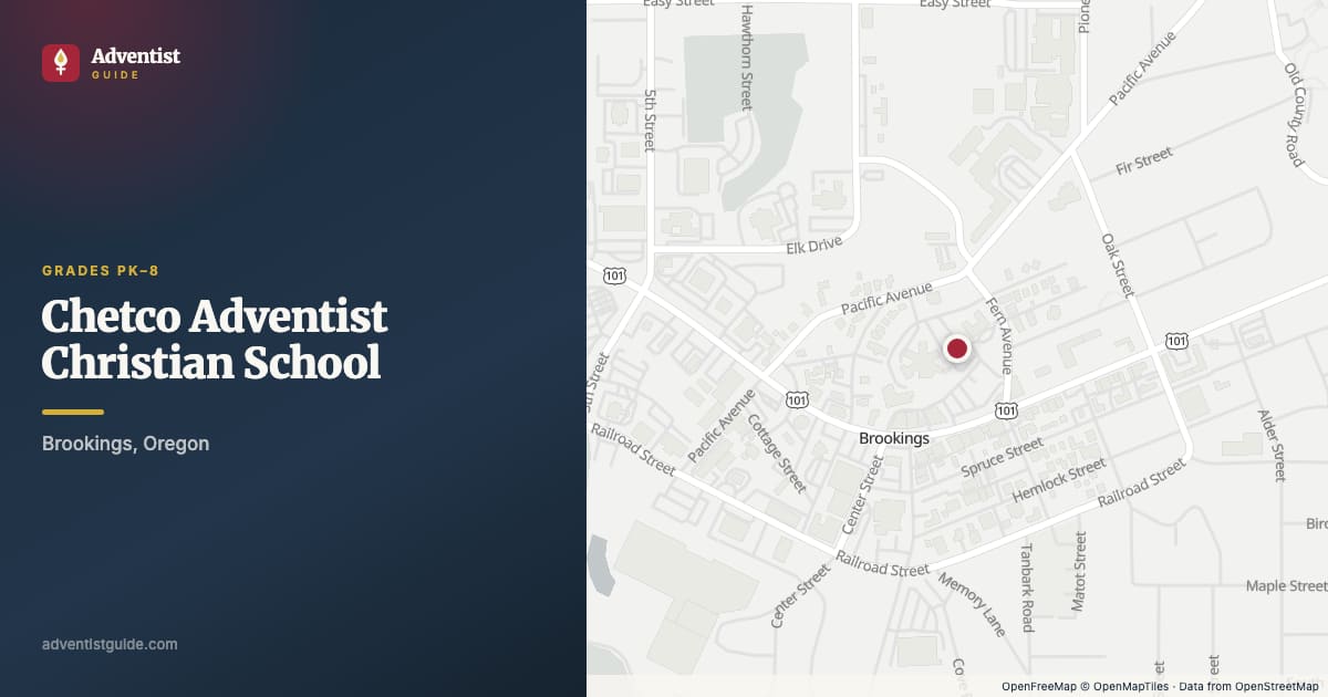 Map showing Chetco Adventist Christian School in Brookings, Oregon