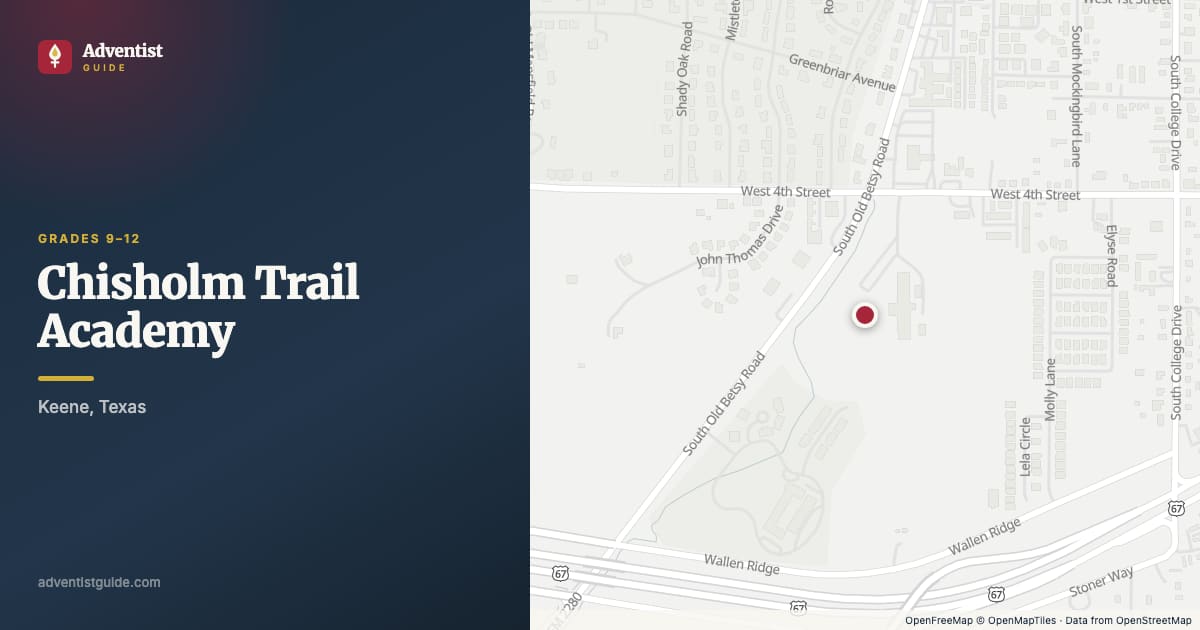 Map showing Chisholm Trail Academy in Keene, Texas