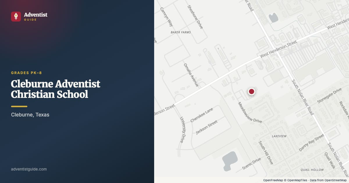 Map showing Cleburne Adventist Christian School in Cleburne, Texas