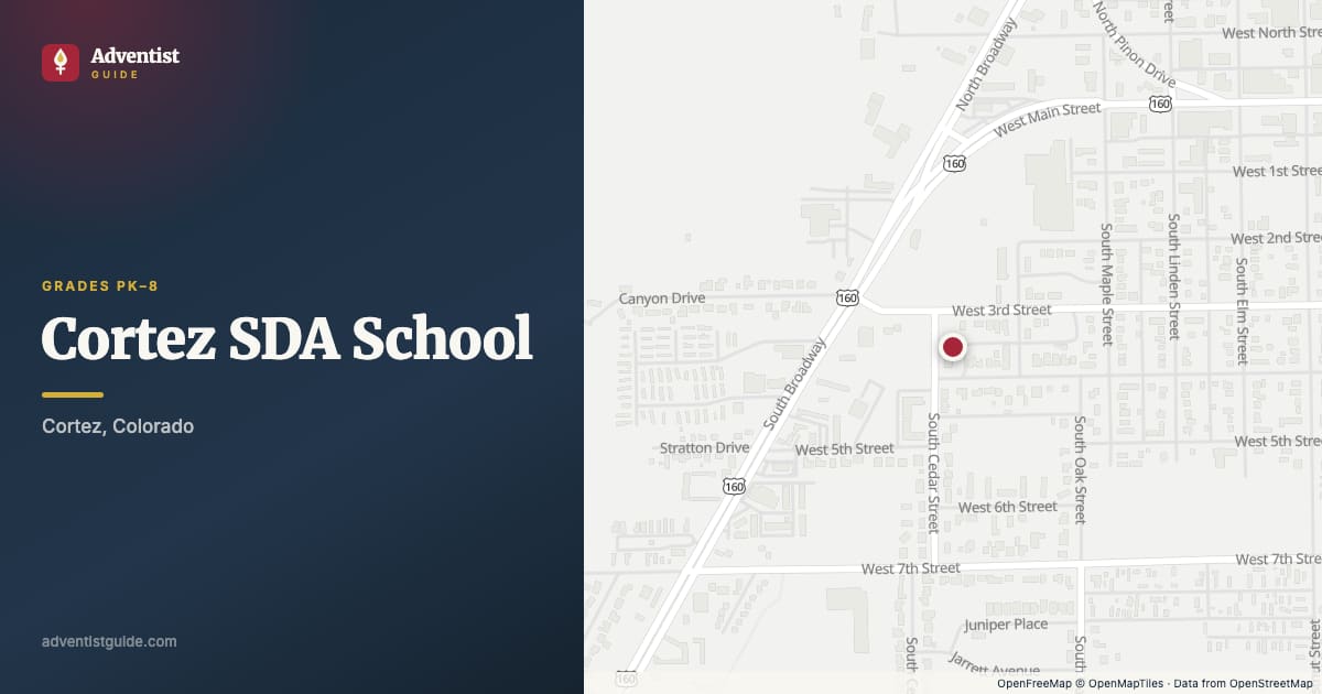 Map showing Cortez SDA School in Cortez, Colorado
