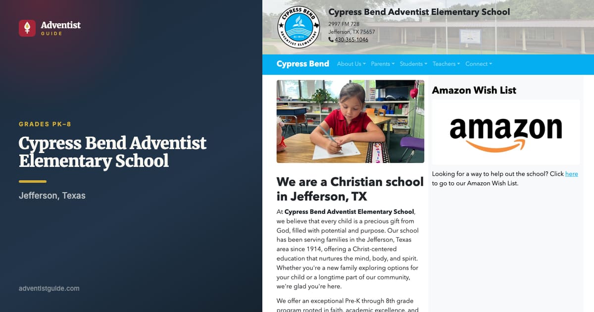 The Cypress Bend Adventist Elementary School website
