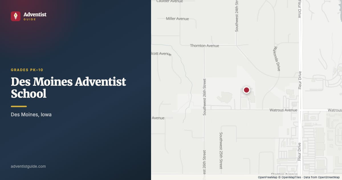 Map showing Des Moines Adventist School in Des Moines, Iowa
