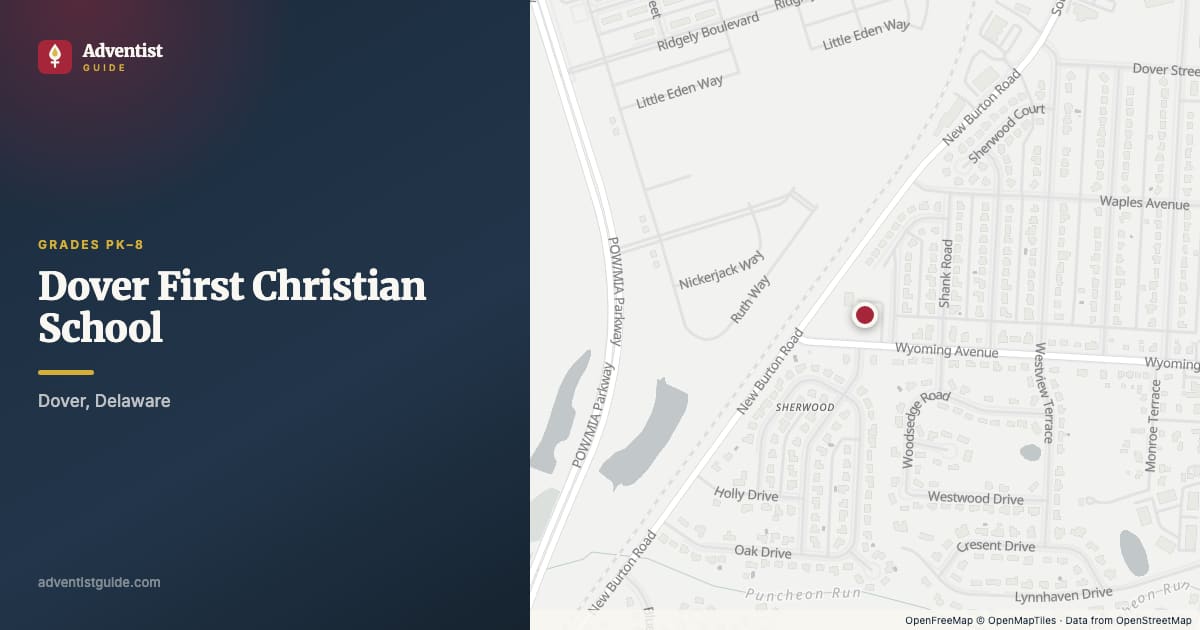 Map showing Dover First Christian School in Dover, Delaware