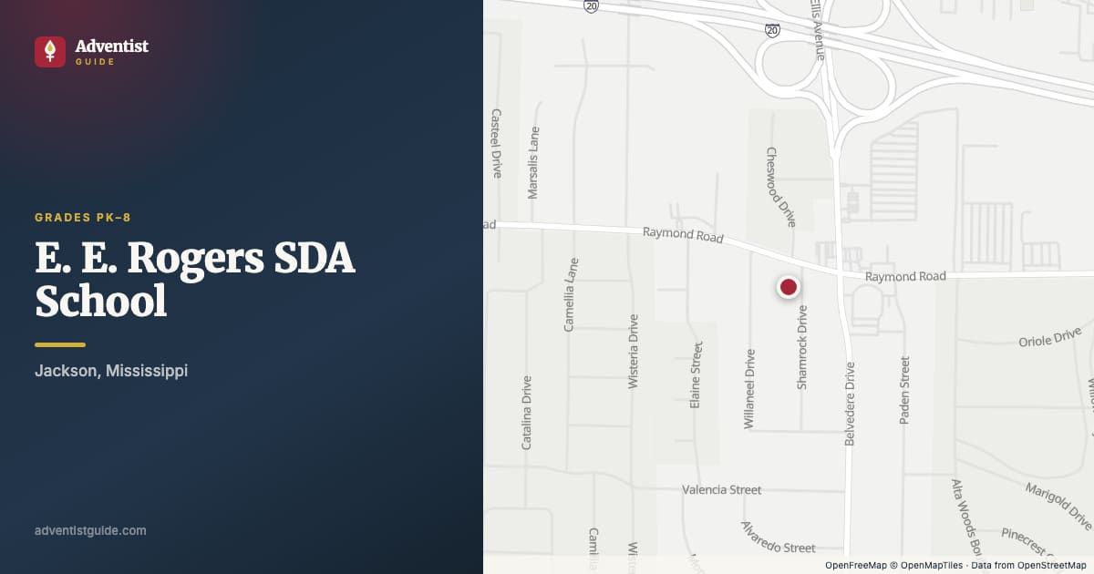 Map showing E. E. Rogers SDA School in Jackson, Mississippi