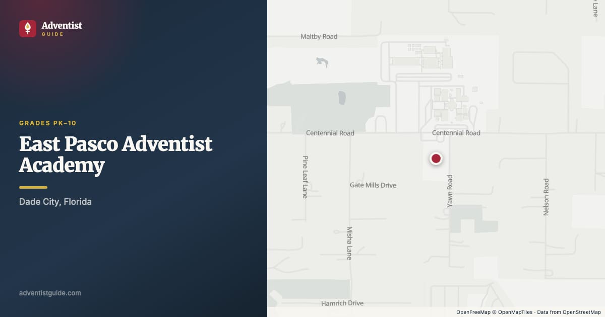 Map showing East Pasco Adventist Academy in Dade City, Florida