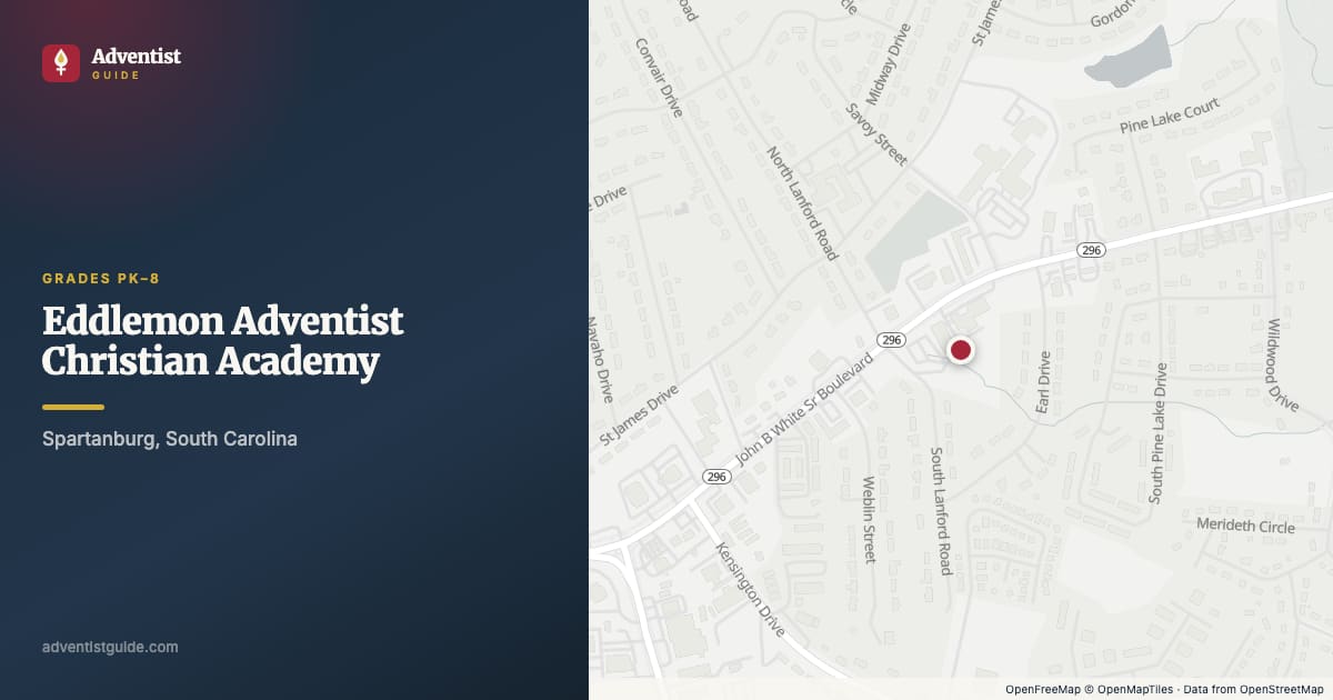Map showing Eddlemon Adventist Christian Academy in Spartanburg, South Carolina