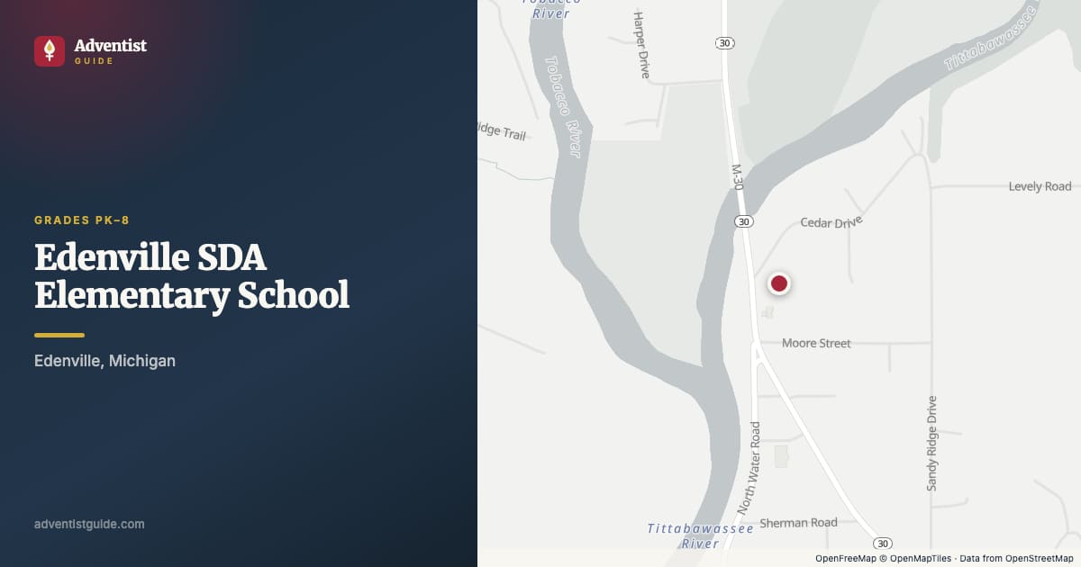 Map showing Edenville SDA Elementary School in Edenville, Michigan