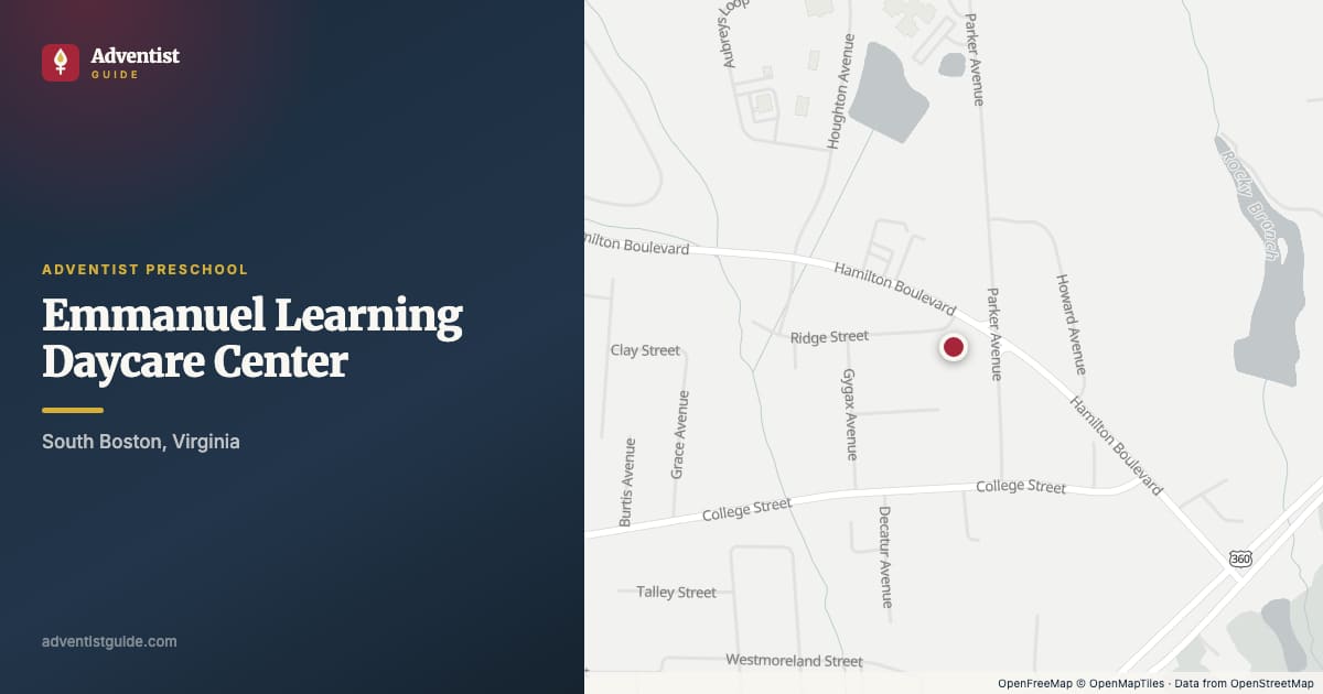 Map showing Emmanuel Learning Daycare Center in South Boston, Virginia